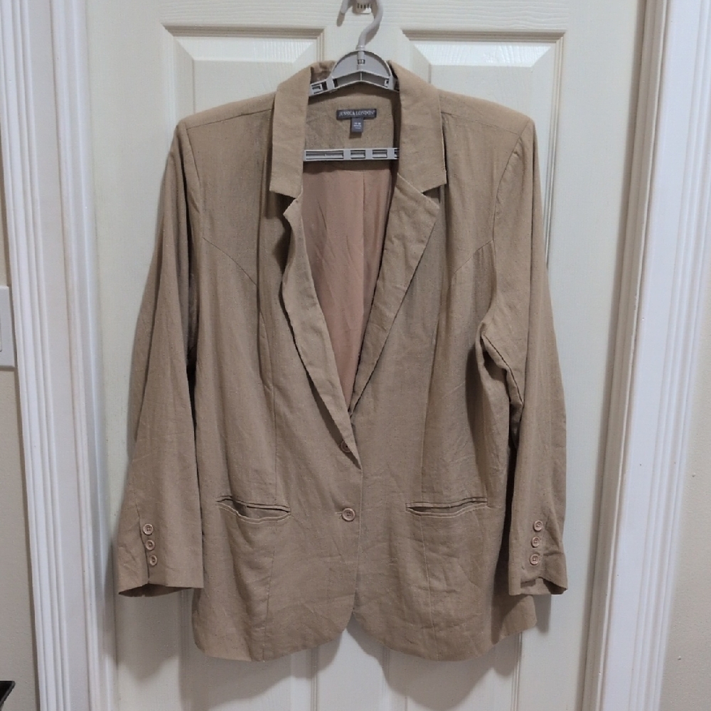 Jessica London Women's Linen Blend Tan Blazer Size 22W